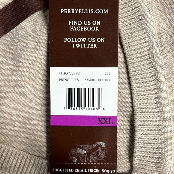PERRY ELLIS PRINCIPLES V NECK SWEATER XXL SANDBAR HEATHER - Picture 7 of 7